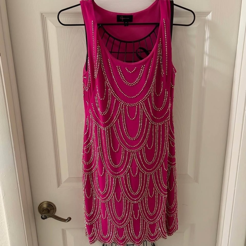 Aqua Dresses Pink Rhinestone Bodycon Cocktail Dress Size 2 Made USA Y2K Glam